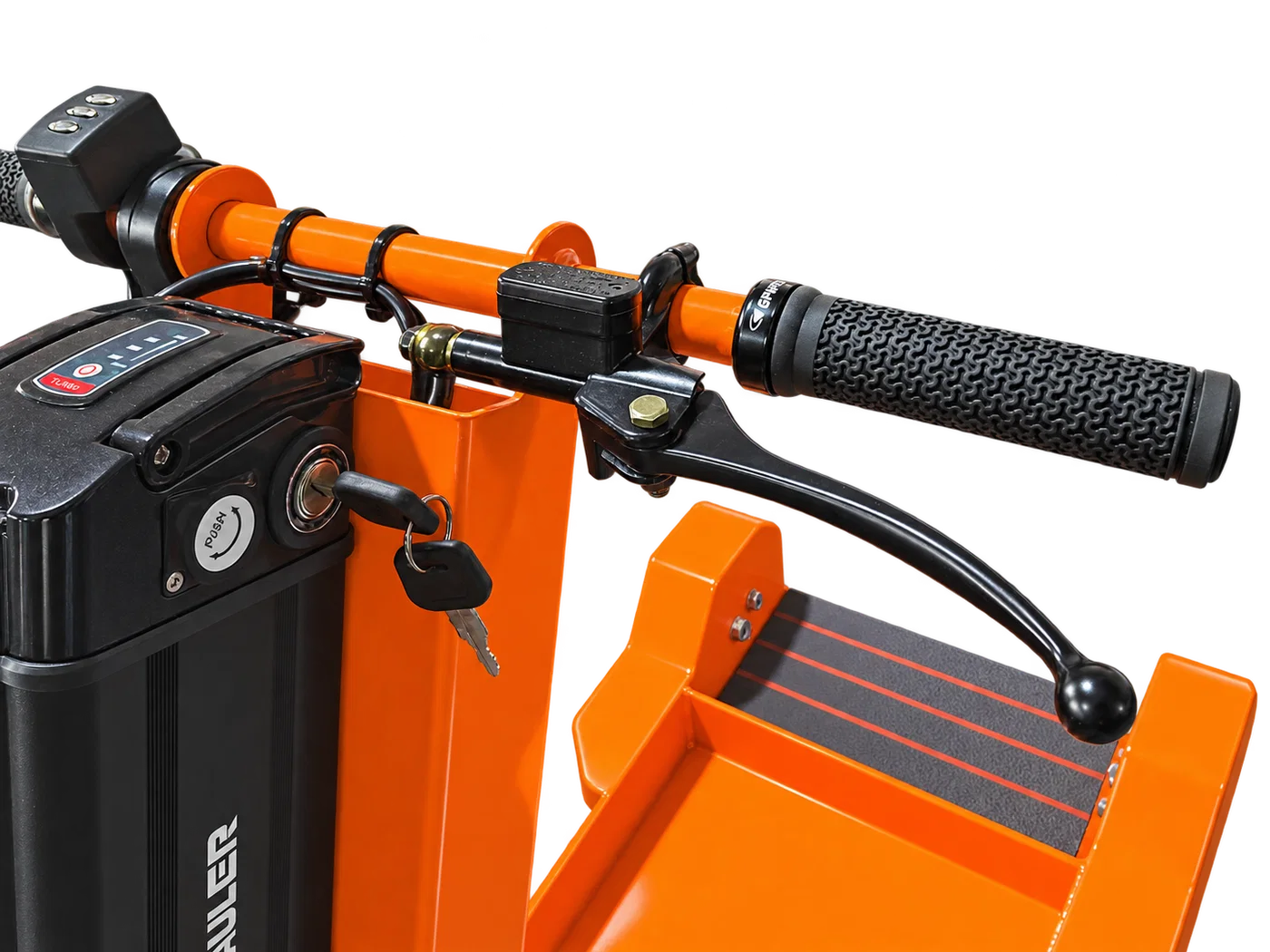 Boss Hauler 250: Throttle, control switches and hand-operated brake.